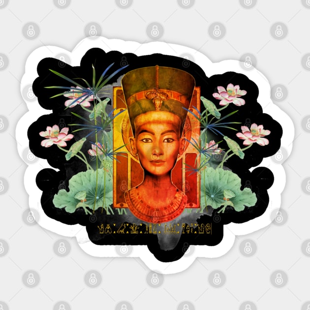 Queen Nefertiti With Lotus And Papyrus Sticker by ERArts